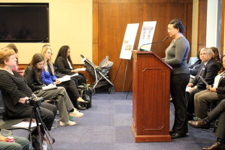 Photo by Bread for the World. Rev. Abigail Media Betancourt addresses congressional staff on the issue of food insecurity in Puerto Rico.