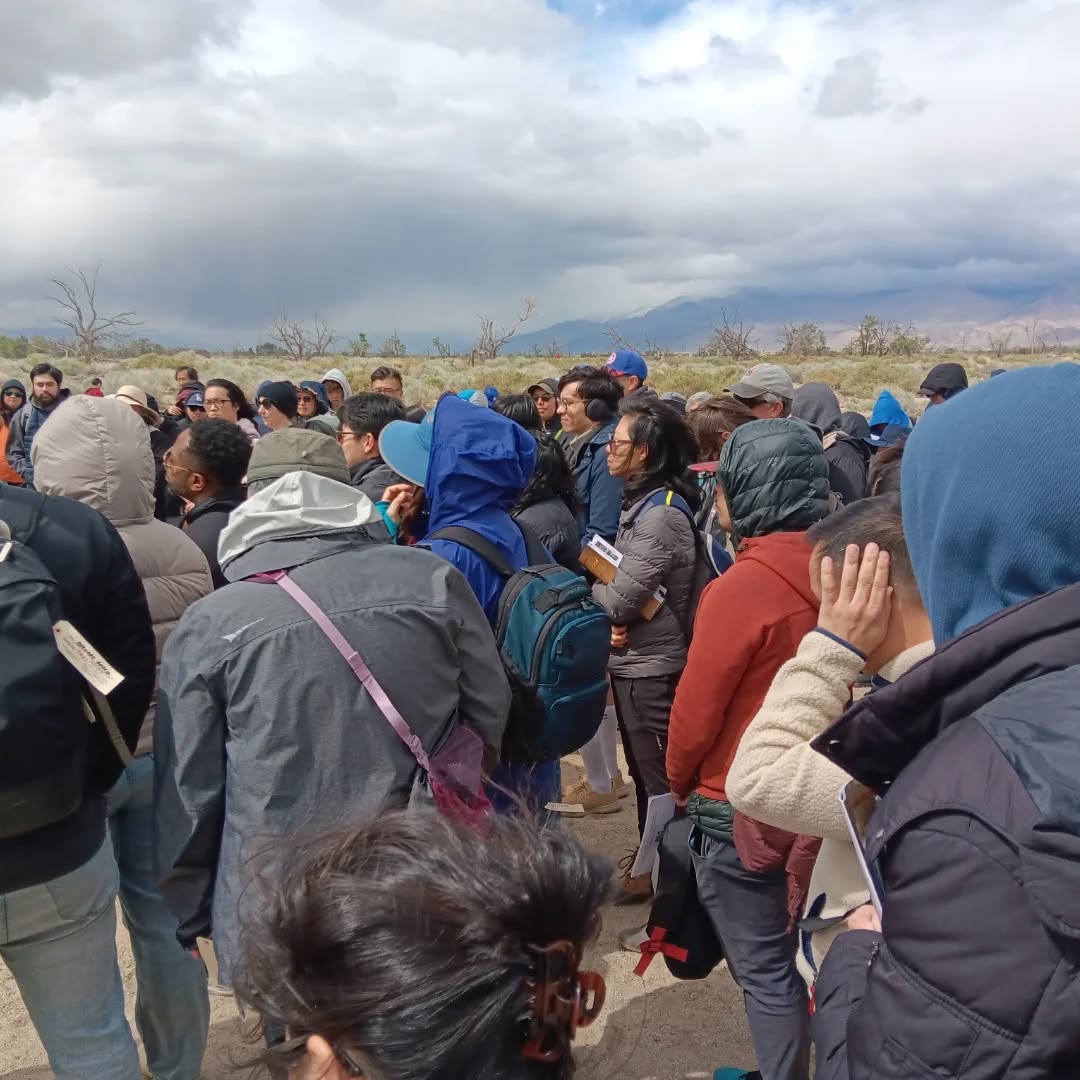 Photo of a pilgrimage to the site of Manzanar, a Japanese American internment camp during World War II.